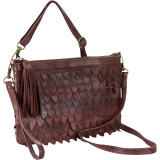 Genuine Leather Crossbody Bag With Wristlet And Scalloped Front