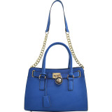 Medium Saffiano Faux Leather Satchel with Chain Shoulder Strap