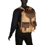 Hiking Sport Cowhide Leather Cotton Canvas Backpack