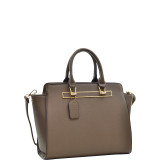 Faux Saffiano Leather Winged Satchel with Shoulder Strap