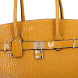 Large Patent Croco Embossed Faux Leather Padlock Satchel
