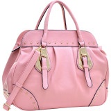 Large Studded Faux Leather Satchel