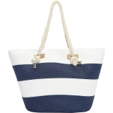 Wide Stripe Paper Straw Rope Tote