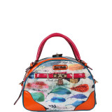 Feather Print Bowler Bag