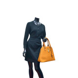 Round Padlock Zip Satchel with Shoulder Strap