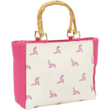 Bamboo Handle Flamingo Mini Tote