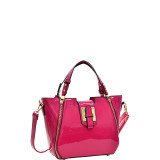 Patent Faux Leather Shoulder Bag with Zipper Front Detail
