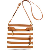 Saffiano Striped Buckled Crossbody Bag