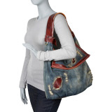 Burke Ripped Denim/Leather Trim Hobo