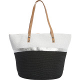 Paper Straw Metallic Stripe Colorblock Tote