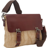 Casual Style Cowhide Leather Linen Fabric Messenger Bag