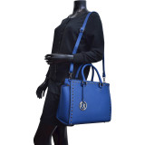 Saffiano Faux Leather Gunmetal Studded Satchel