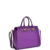 Faux Saffiano Leather Winged Satchel with Shoulder Strap