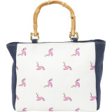 Bamboo Handle Flamingo Mini Tote