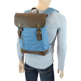 Canvas Backpack Bag With Leather On Flap