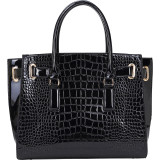 Patent Croco Embossed Faux Leather Belted Medium Tote