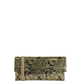 Metallic Paisley Print Microsuede Clutch