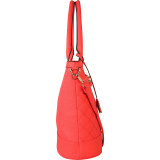 Multicolor Faux Leather Saffiano Front Lock Decor Large Quilted Pattern Tote Bag