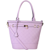 Multicolor Faux Leather Saffiano Front Lock Decor Large Quilted Pattern Tote Bag