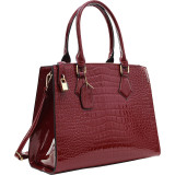 Patent Faux Leather Croco Embossed Chain Strap Satchel