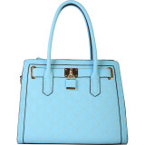 Padlock Structured Tablet Briefcase Faux Leather Satchel Handbag