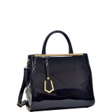 Patent Faux Leather Tote with Gold-Tone Accent