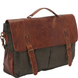 Laptop Messenger Bag and Brief Brown Leather/Green Canvas