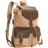 Hiking Sport Cowhide Leather Cotton Canvas Backpack