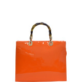 Wooden Handle Patent Leather Satchel