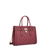 Medium Satchel with Decorative Gold Studs and Belted Lock Deco