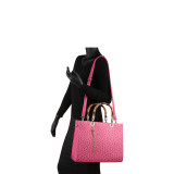 Ostrich Material Wooden Handle Leather Satchel with Tassel