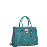 Medium Satchel with Decorative Gold Studs and Belted Lock Deco