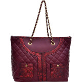 Quilted Tote Bag with Snake Embossed Trim