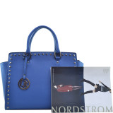 Saffiano Faux Leather Gunmetal Studded Satchel