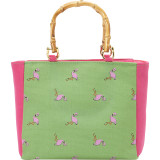 Bamboo Handle Flamingo Mini Tote