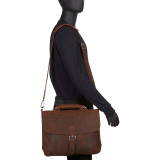 15" Cowhide Fine Leather Messenger Bag with Clasp Lock