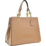 Patent Croco Embossed Faux Leather Chain Strap Satchel