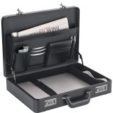 Premium Leather 16" Laptop Attaché, Hard-sided with Combination Locks