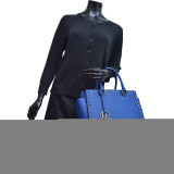 Saffiano Faux Leather Gunmetal Studded Satchel