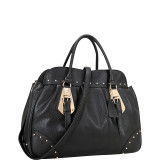 Large Studded Faux Leather Satchel