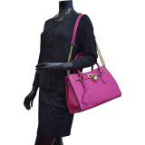 Medium Saffiano Faux Leather Satchel with Chain Shoulder Strap
