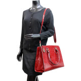 Patent Faux Leather Croco Embossed Chain Strap Satchel