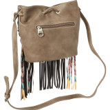 Fringe Drawstring Bucket Bag