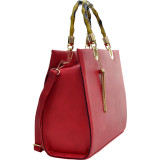 Bamboo Handle Smooth Faux Leather Medium Tote