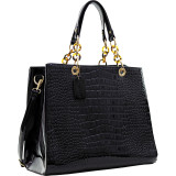 Patent Croco Embossed Faux Leather Chain Strap Satchel