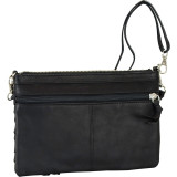 Genuine Leather Crossbody Bag With Wristlet And Scalloped Front