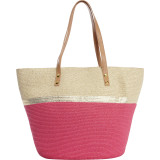 Paper Straw Metallic Stripe Colorblock Tote