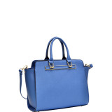 Faux Saffiano Leather Winged Satchel with Shoulder Strap