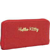Hello Kitty Red Embossed Face Zip Around Wallet