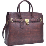 Dasein Croco Embossed Satchel with Padlock